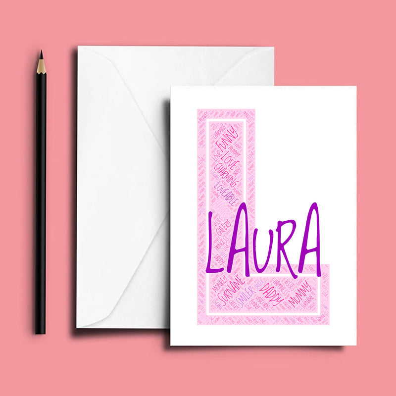 Personalised Name Word Art Poster Print Pink Letter L