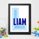 Personalised Name Word Art Poster Print Blue Letter L