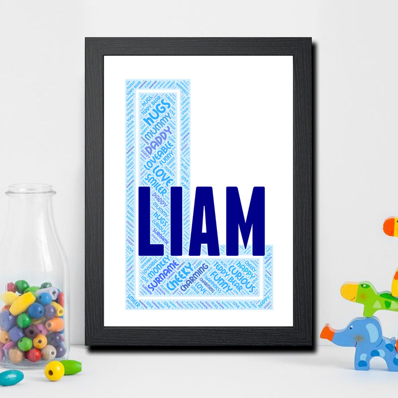 Personalised Name Word Art Poster Print Blue Letter L