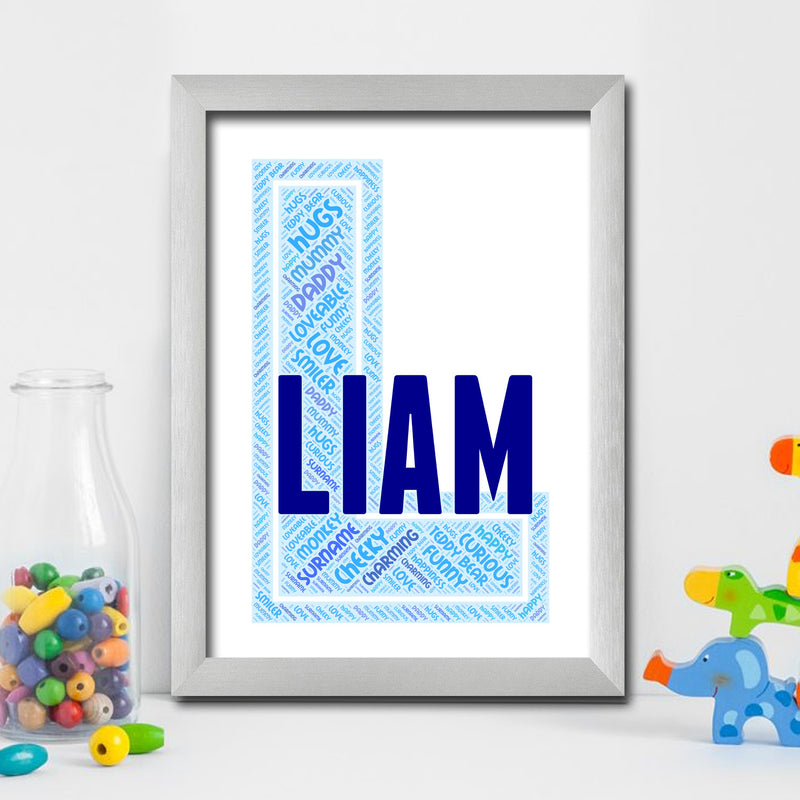 Personalised Name Word Art Poster Print Blue Letter L