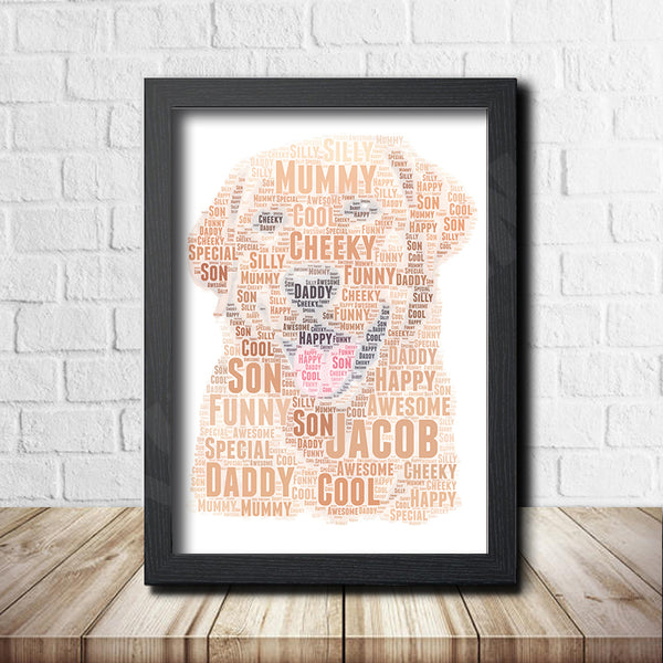 Personalised Labrador word art print in a black frame