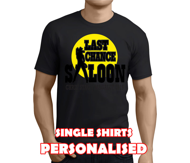 Last Chance Saloon Black Custom Stag T-Shirt - Any Name - Party Tee