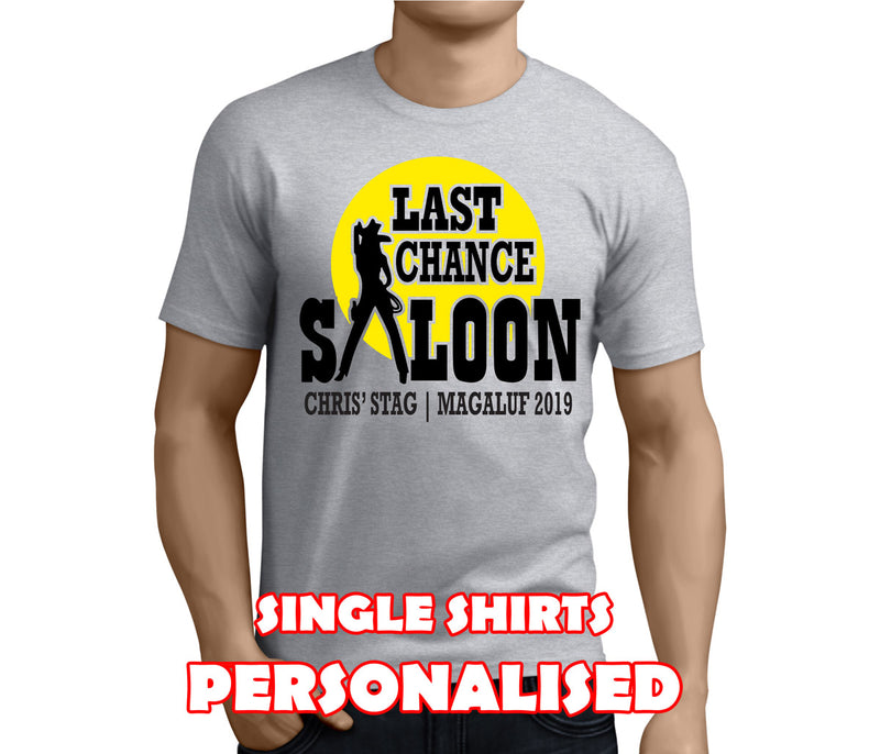 Last Chance Saloon Black Custom Stag T-Shirt - Any Name - Party Tee