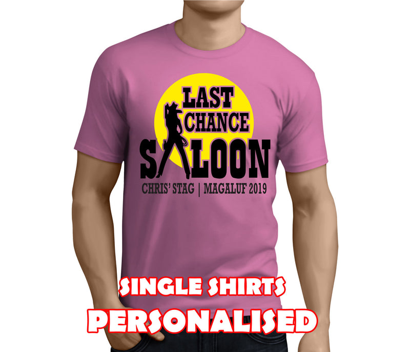 Last Chance Saloon Black Custom Stag T-Shirt - Any Name - Party Tee