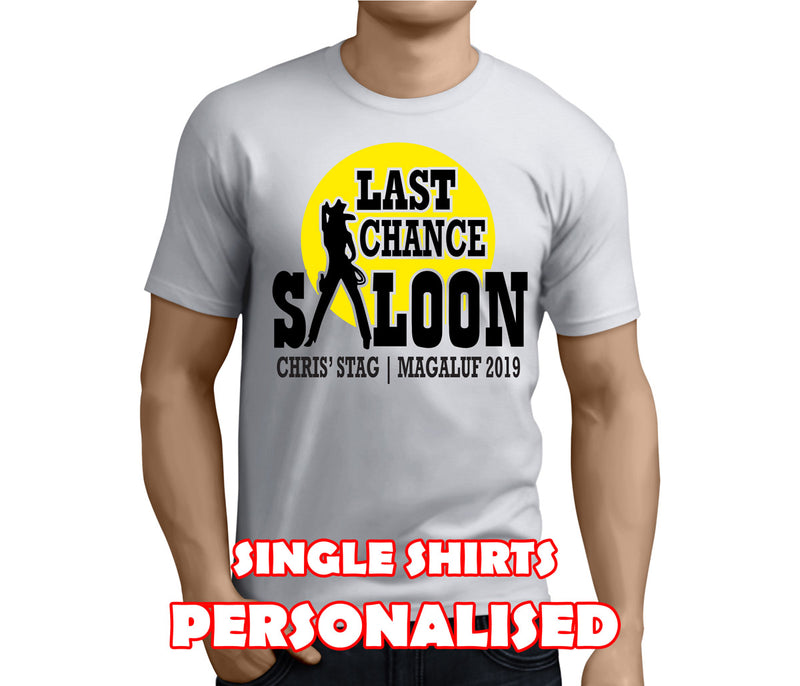 Last Chance Saloon Black Custom Stag T-Shirt - Any Name - Party Tee