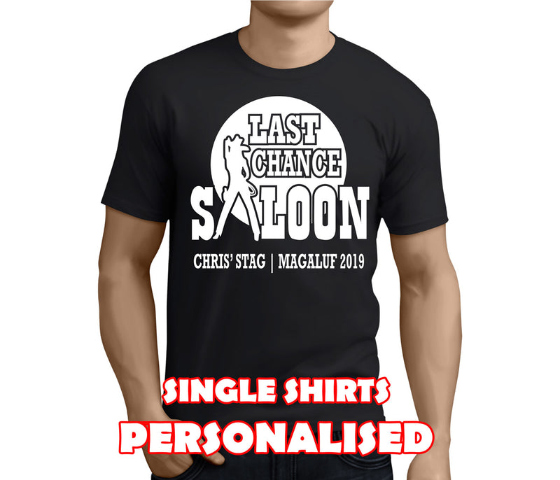 Last Chance Saloon White Custom Stag T-Shirt - Any Name - Party Tee