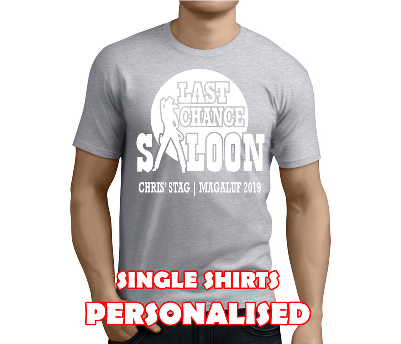 Last Chance Saloon White Custom Stag T-Shirt - Any Name - Party Tee