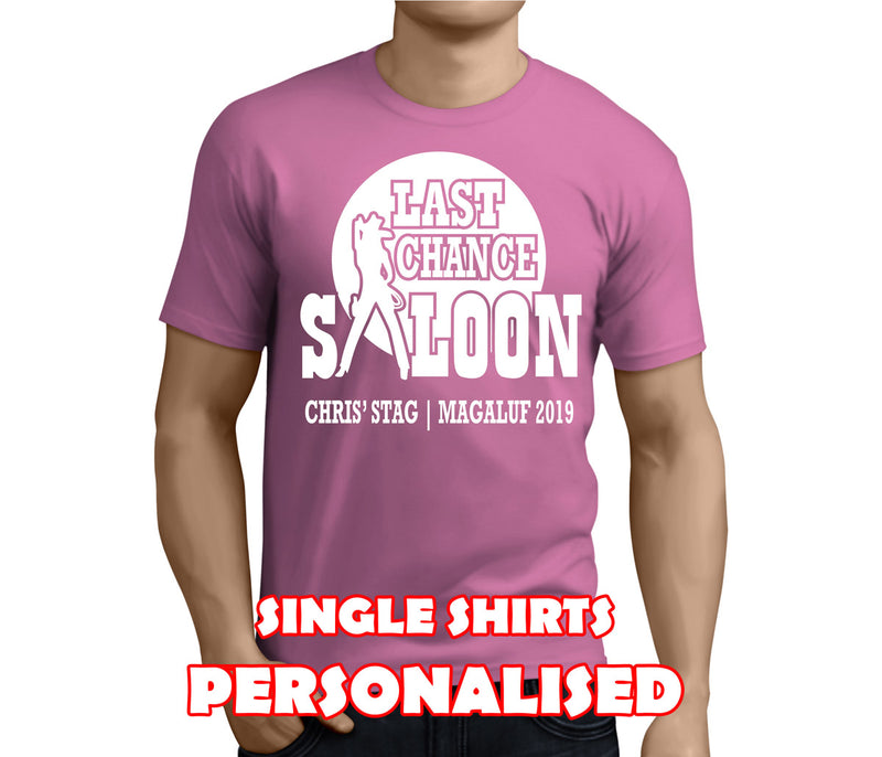 Last Chance Saloon White Custom Stag T-Shirt - Any Name - Party Tee