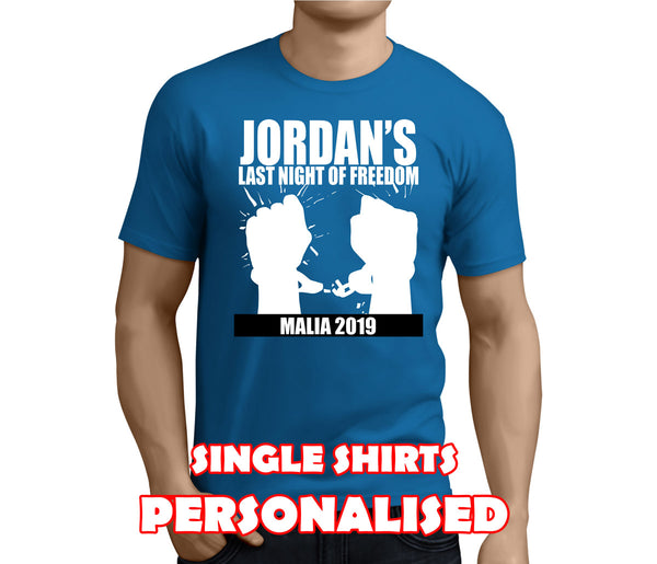 Last Night Of Freedom White Custom Stag T-Shirt - Any Name - Party Tee