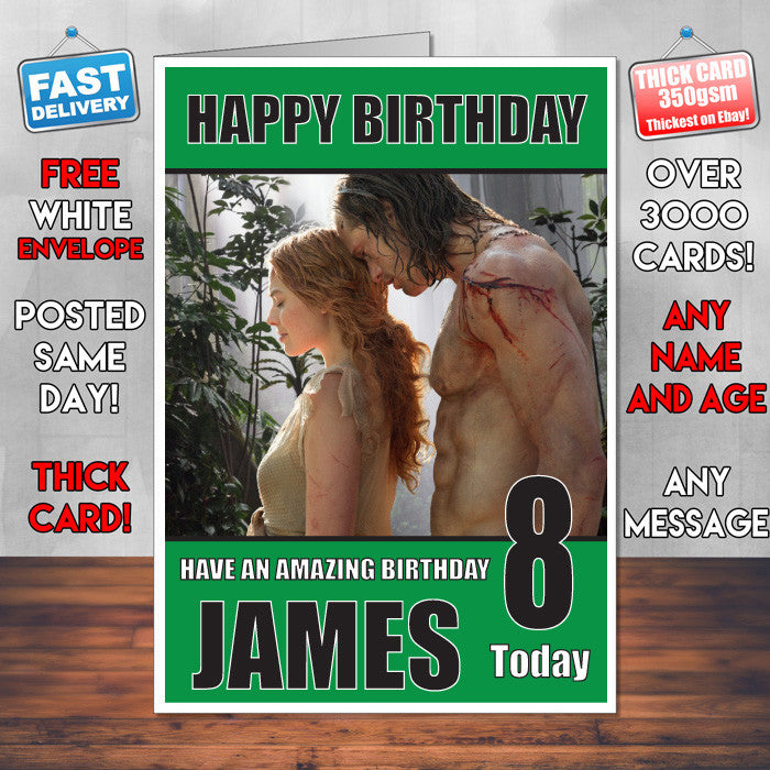 LEGEND OF TARZAN BM THEME INSPIRED Style PERSONALISED Kids Adult FUNNY Birthday Card