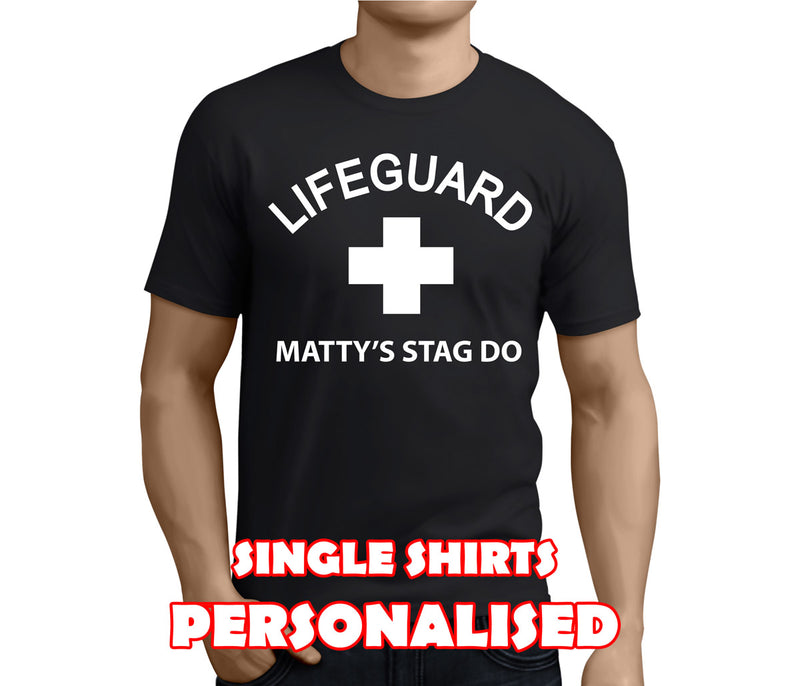 Lifeguard White Custom Stag T-Shirt - Any Name - Party Tee