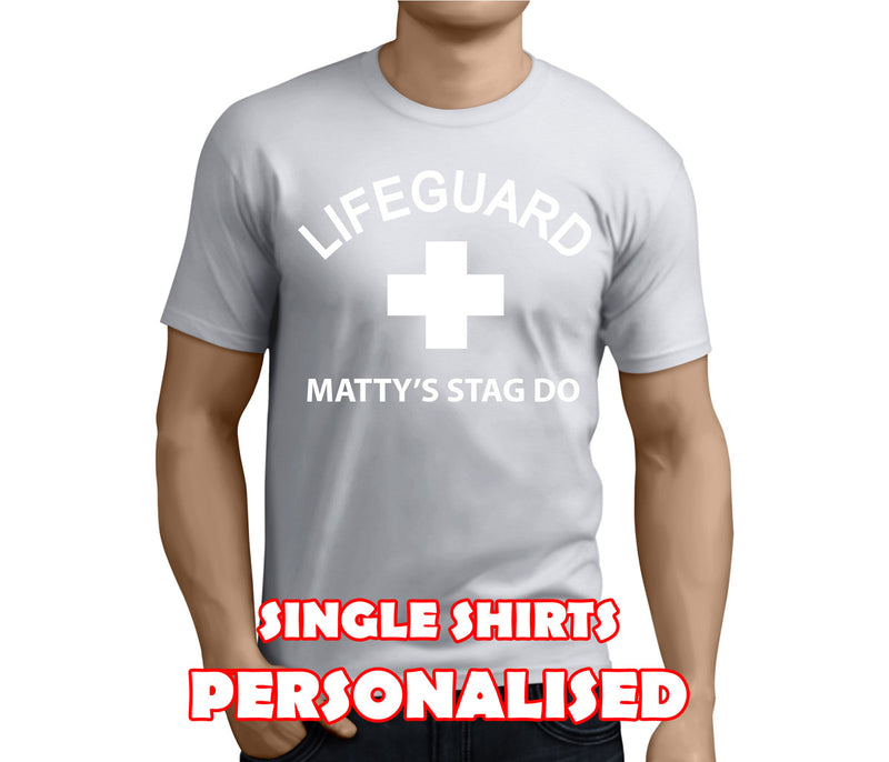 Lifeguard White Custom Stag T-Shirt - Any Name - Party Tee