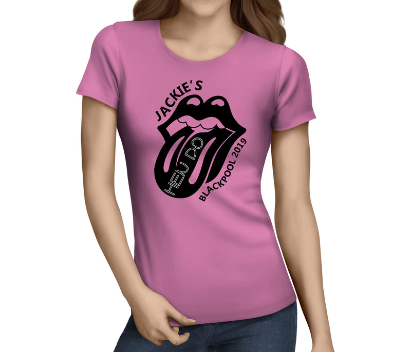 Lips And Tongue Black Custom Hen T-Shirt - Any Name - Party Tee