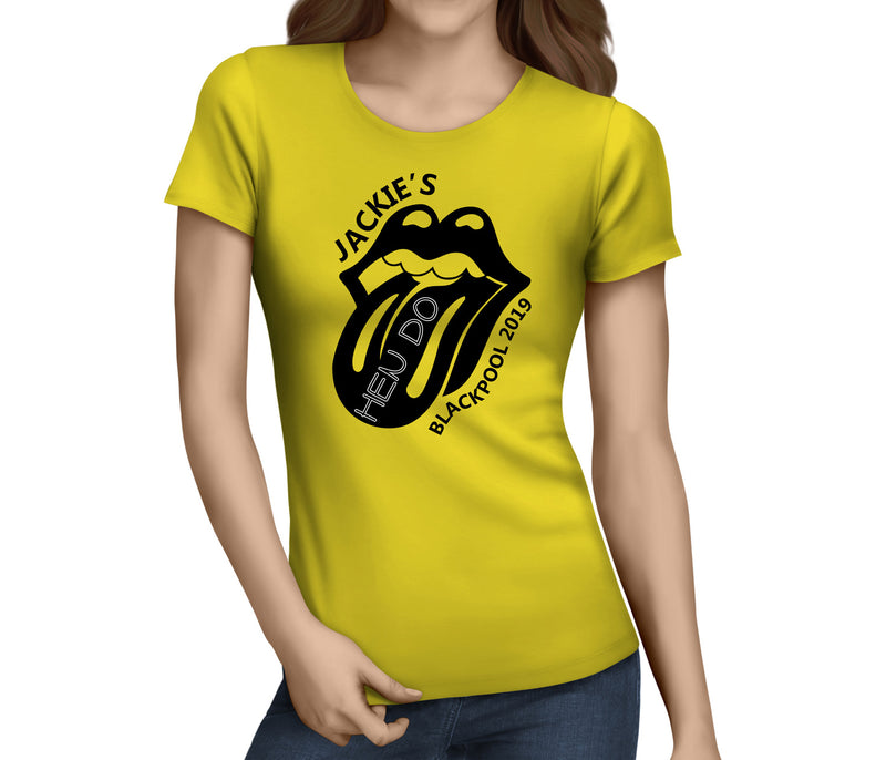 Lips And Tongue Black Custom Hen T-Shirt - Any Name - Party Tee