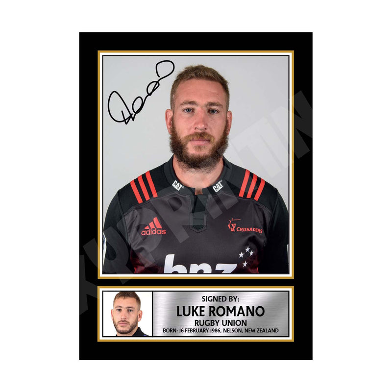 LUKE ROMANO 1 Limited Edition Rugby Player Signed Print - Rugby