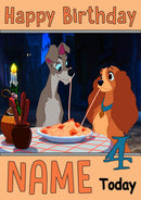 THEME INSPIRED Kids Adult Personalised Birthday Card Lady And The Tramp Birthday Card 3