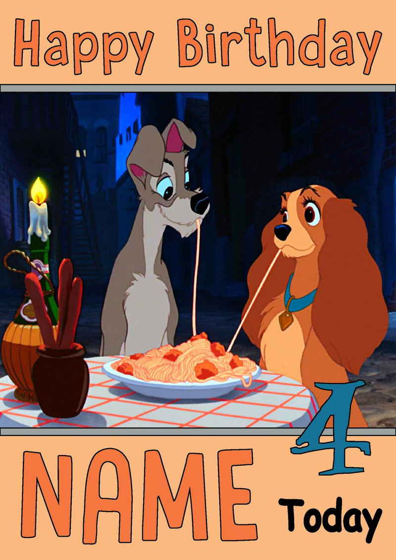 THEME INSPIRED Kids Adult Personalised Birthday Card Lady And The Tramp Birthday Card 3