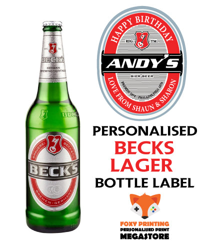 PERSONALISED Beck's Lager Bottle Label - custom name bottle lables