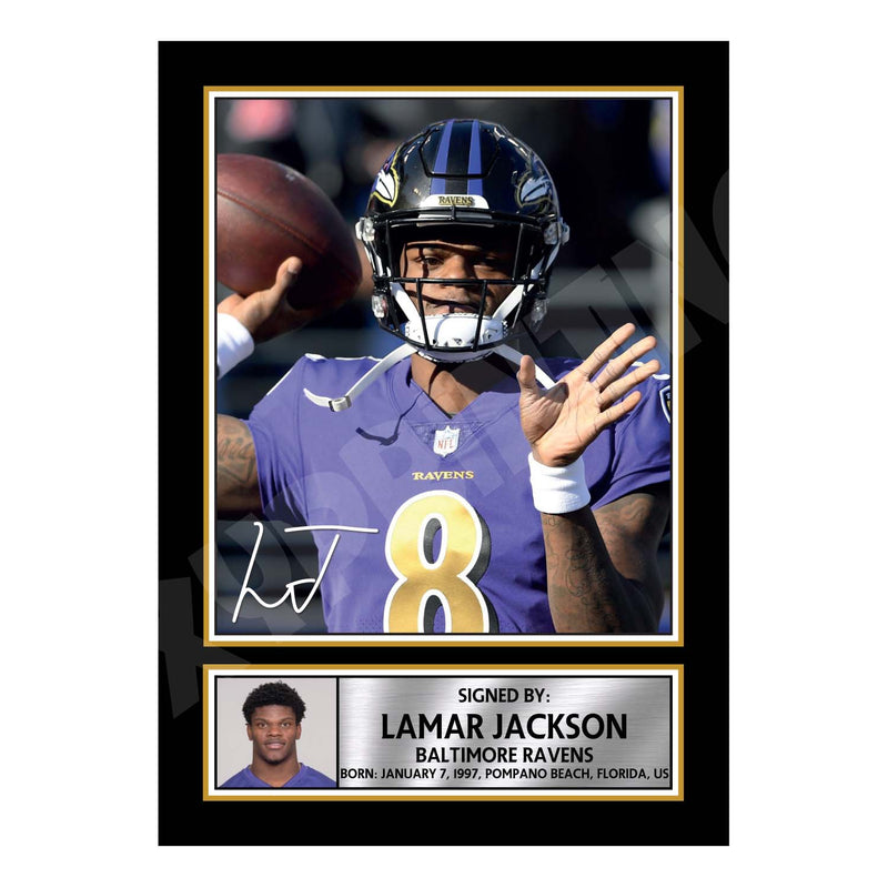 Lamar Jackson 1 Limited Edition Football Signed Print - American Footballer