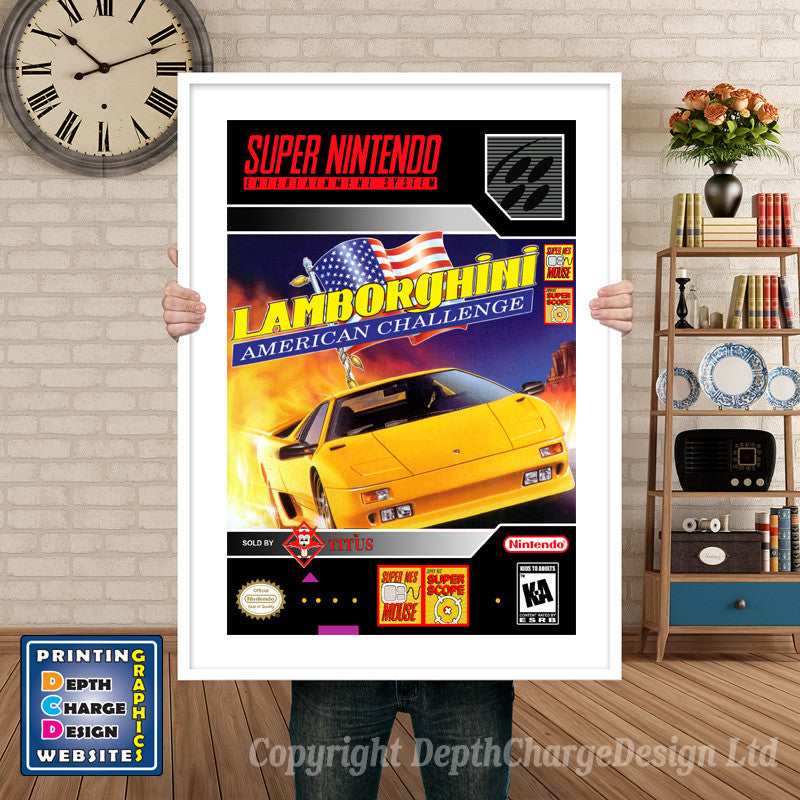 Lamborghini American Challenge Super Nintendo GAME INSPIRED THEME Retro Gaming Poster A4 A3 A2 Or A1