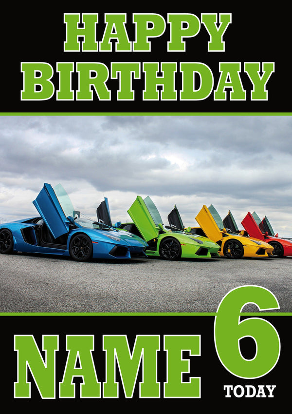 Personalised Lamborghini Theme Personalised Kids Adult Funny Birthday Card