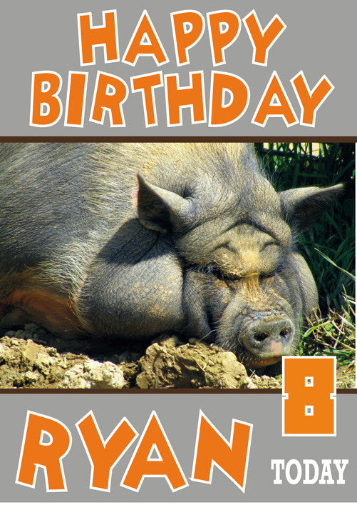 Large Pig Funny Kids Adult Personalised Birthday Card
