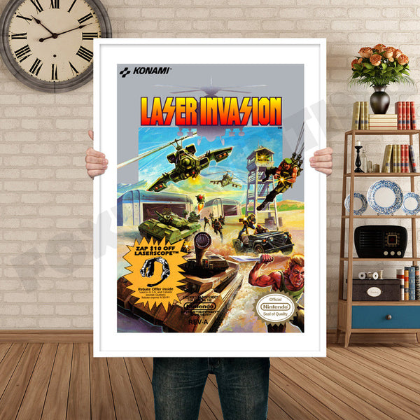 Laser Invasion Retro Game Inspired Theme Nintendo NES Gaming