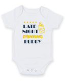 Late Night Drinking Buddy Personalised Baby Boy Girl Unisex Short Sleeve Bodysuit