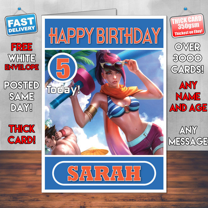 Personalised League Of Legends Fiora Inspired Style Game Kids Inspired Birthday Card (SA)