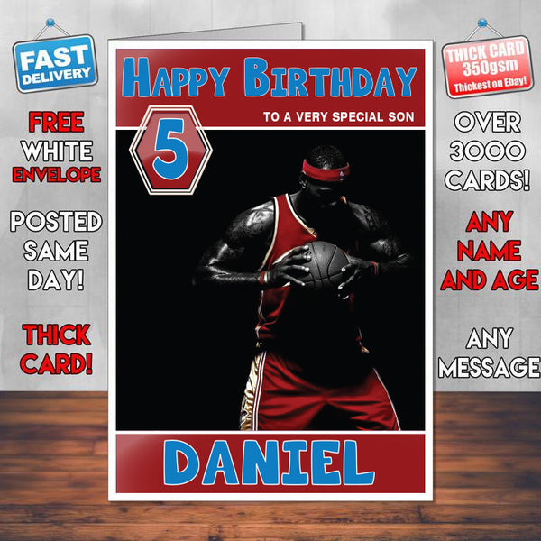 Lebron James Theme Inspired Kids Inspired Adult Personalised Sports Birthday Card (SA)