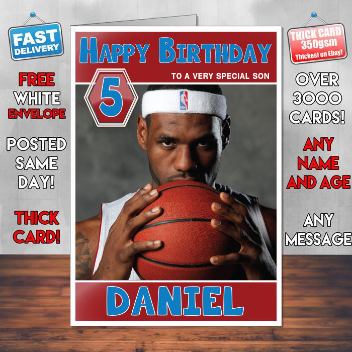 Lebron James American Basketball Theme Inspired Kids Inspired Adult Personalised Sports Birthday Card (SA)