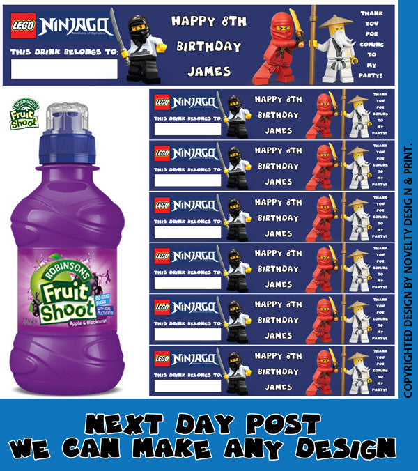 Lego Ninjago Inspired Theme Personalised Party Fruit Shoot Label Sticker