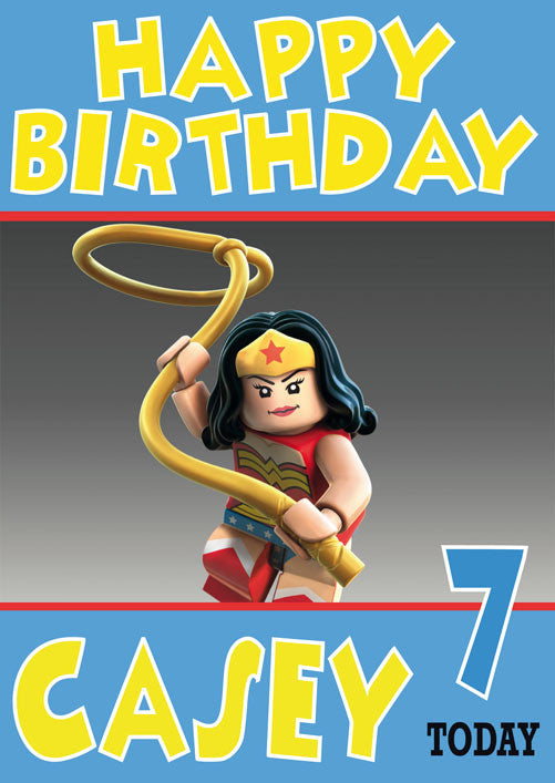 Lego Wonder Woman Minifigure THEME INSPIRED Style Kids Adult FUNNY Birthday Card