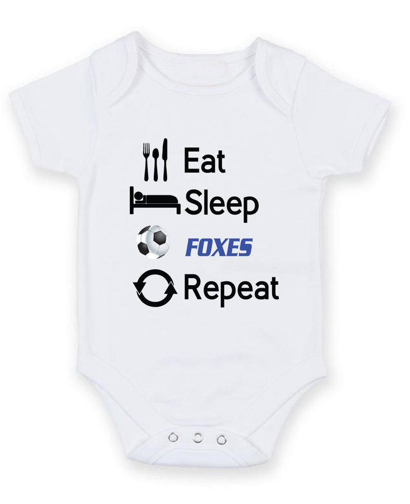 Leicester Eat Sleep Repeat Football Fan Baby Grow Bodysuit