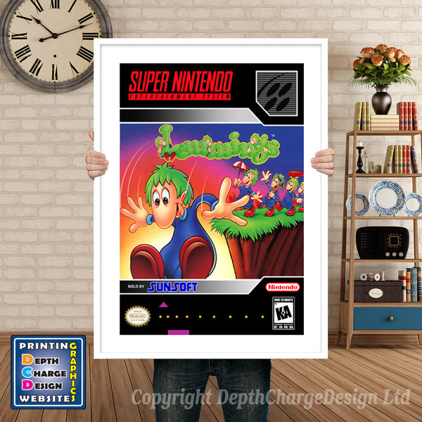 Lemmings Super Nintendo Game Inspired Theme Retro Gaming Poster