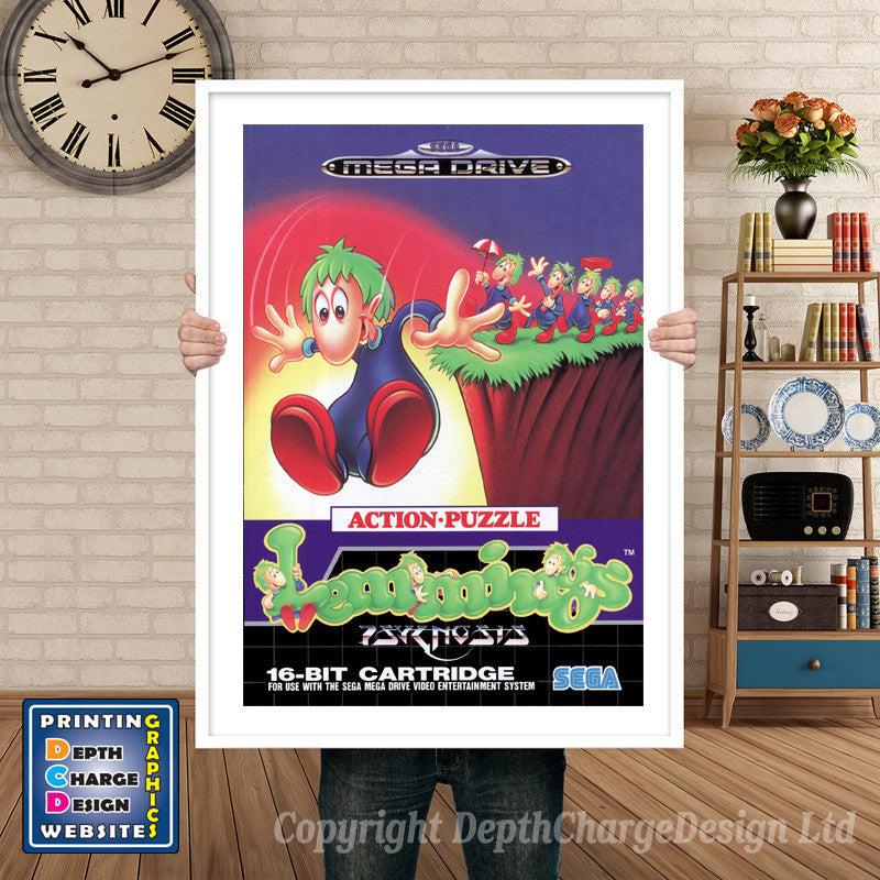 Lemmings Eu - Sega Megadrive Inspired Retro Gaming Poster A4 A3 A2 Or A1