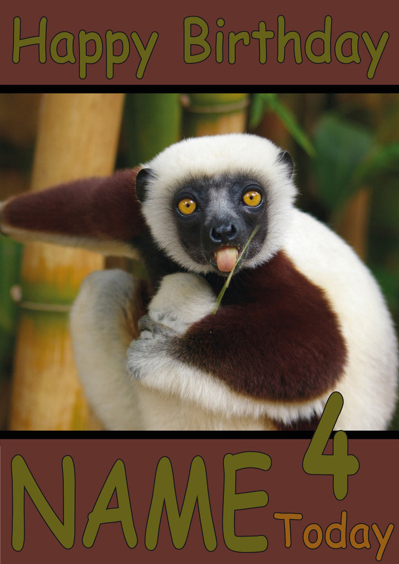 Lemur Sticking Tongue Out Funny Kids Adult Personalised Birthday Card Gift Present