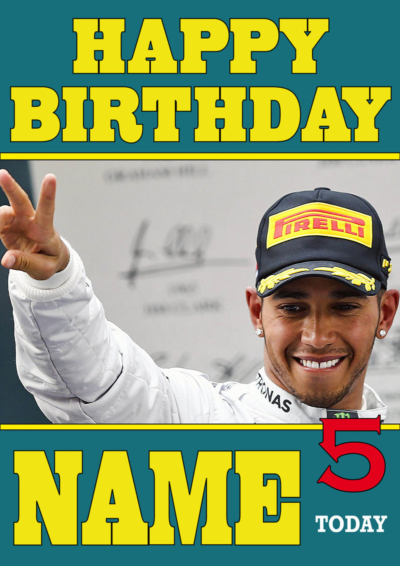 Personalised Lewis Hamilton F1 THEME INSPIRED PERSONALISED Kids Adult Birthday Card 2