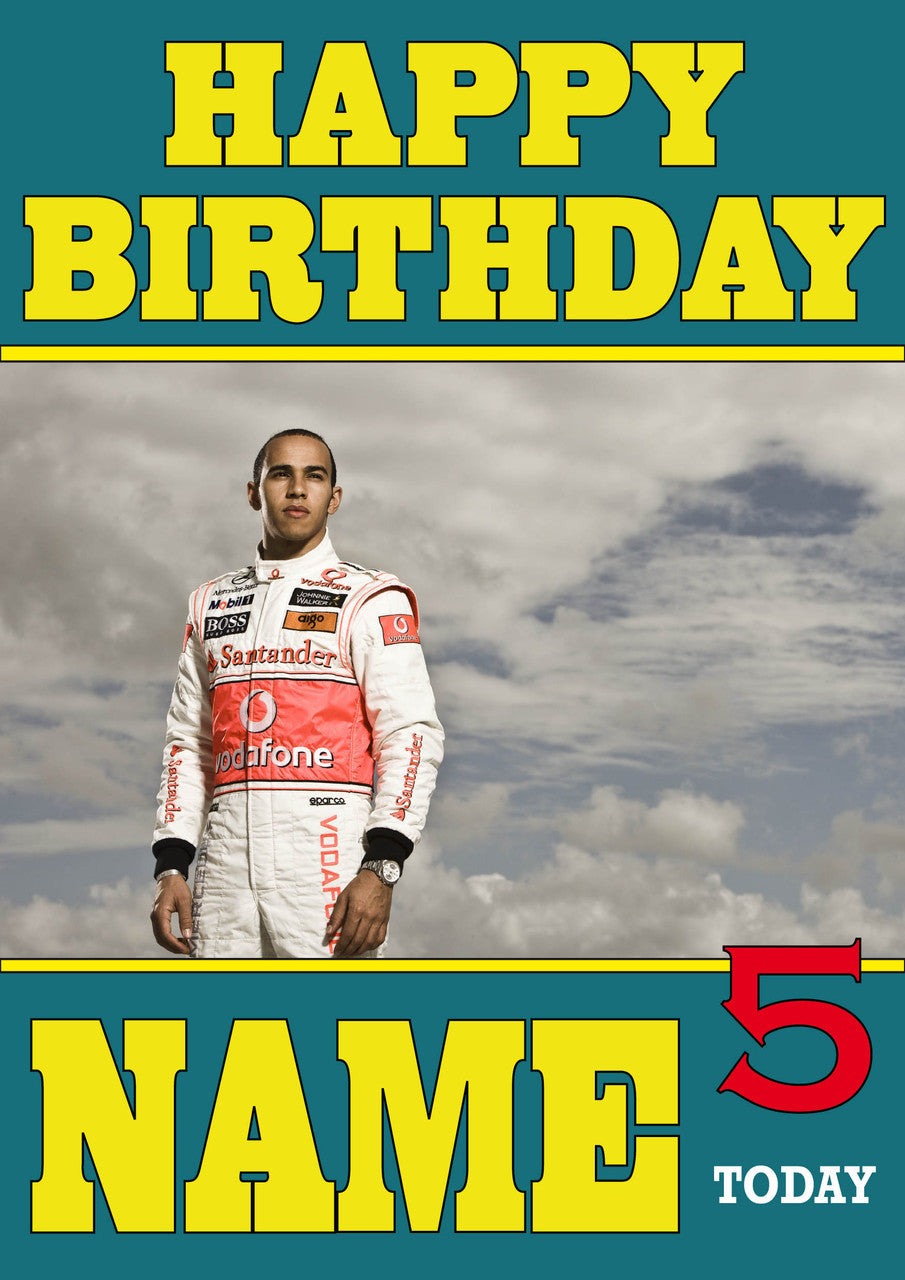 Personalised Lewis Hamilton F1 THEME INSPIRED PERSONALISED Kids Adult Birthday Card 3