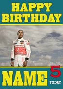 Personalised Lewis Hamilton F1 THEME INSPIRED PERSONALISED Kids Adult Birthday Card 3