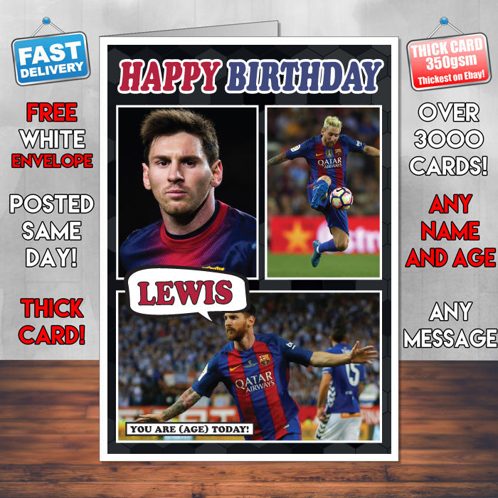 Lionel Messi Barca Inspired Style Personalised Football Birthday Card