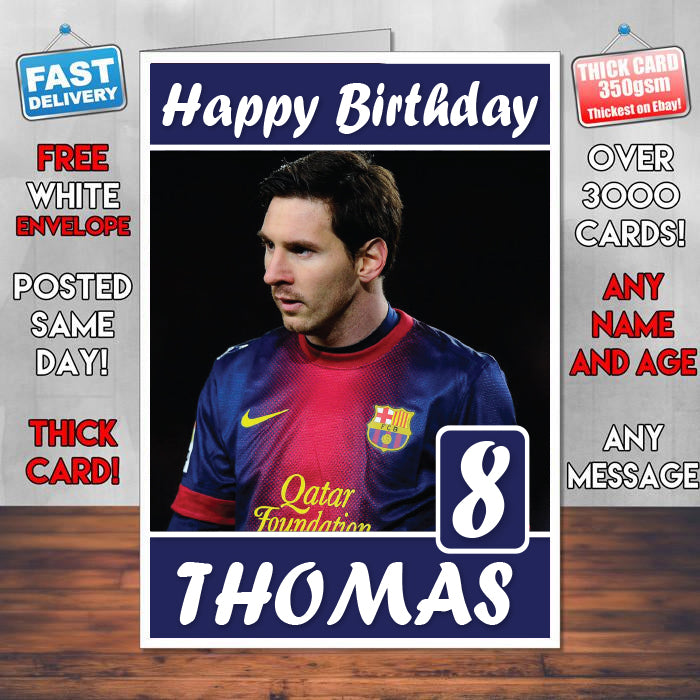 Lionel Messi Fc Barcelona Theme Inspired Kids Inspired Adult Personalised Sports Birthday Card (SA)