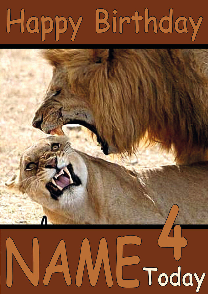 Lions Funny Kids Adult Personalised Birthday Card Gift Present