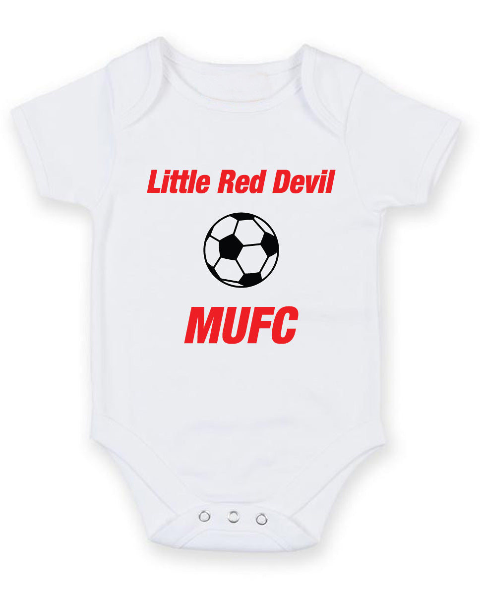 Little Red Devil MUFC Printed Baby Grow Bodysuit Boy Girl Unisex Gift