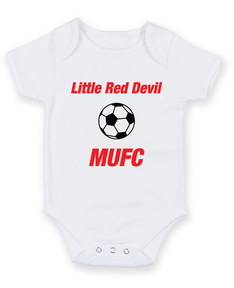 Little Red Devil MUFC Printed Baby Grow Bodysuit Boy Girl Unisex Gift