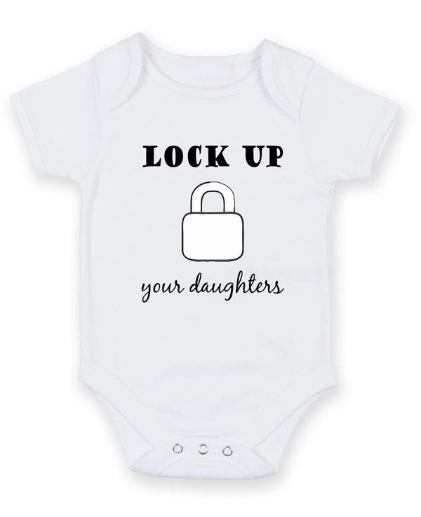 Lock Up Your Daughters Personalised Baby Boy Girl Unisex Short Sleeve Bodysuit