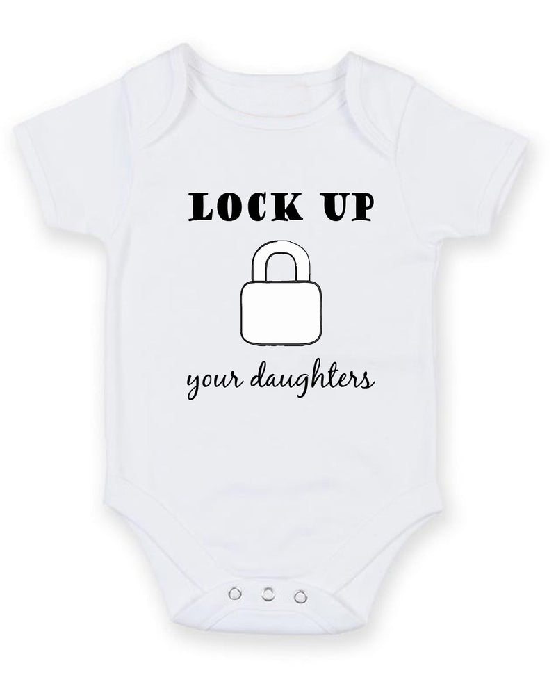 Lock Up Your Daughters Personalised Baby Boy Girl Unisex Short Sleeve Bodysuit