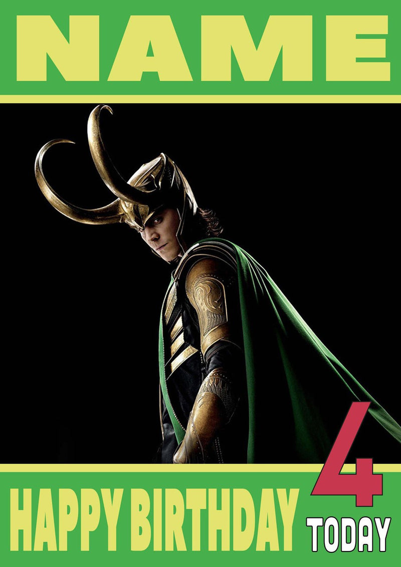 Loki THEME INSPIRED Style PERSONALISED Kids Adult FUNNY Birthday Card