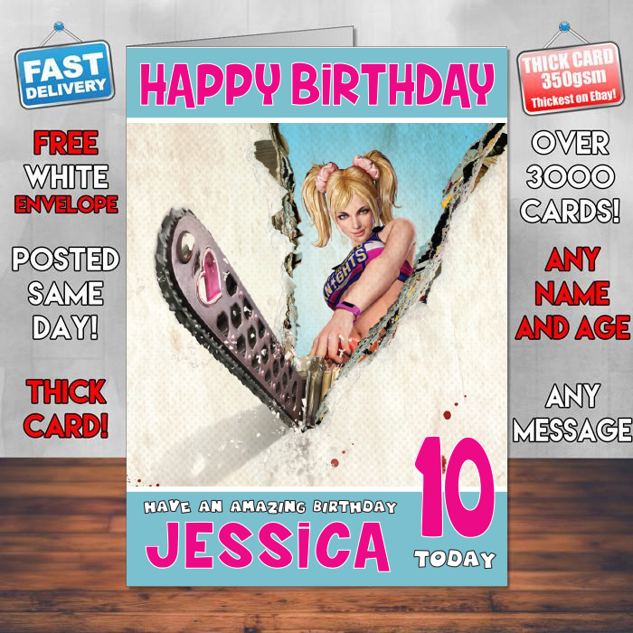 Personalised Lollipop Chainsaw Hack And Slash Inspired Style Game Kids Inspired Birthday Card (SA)
