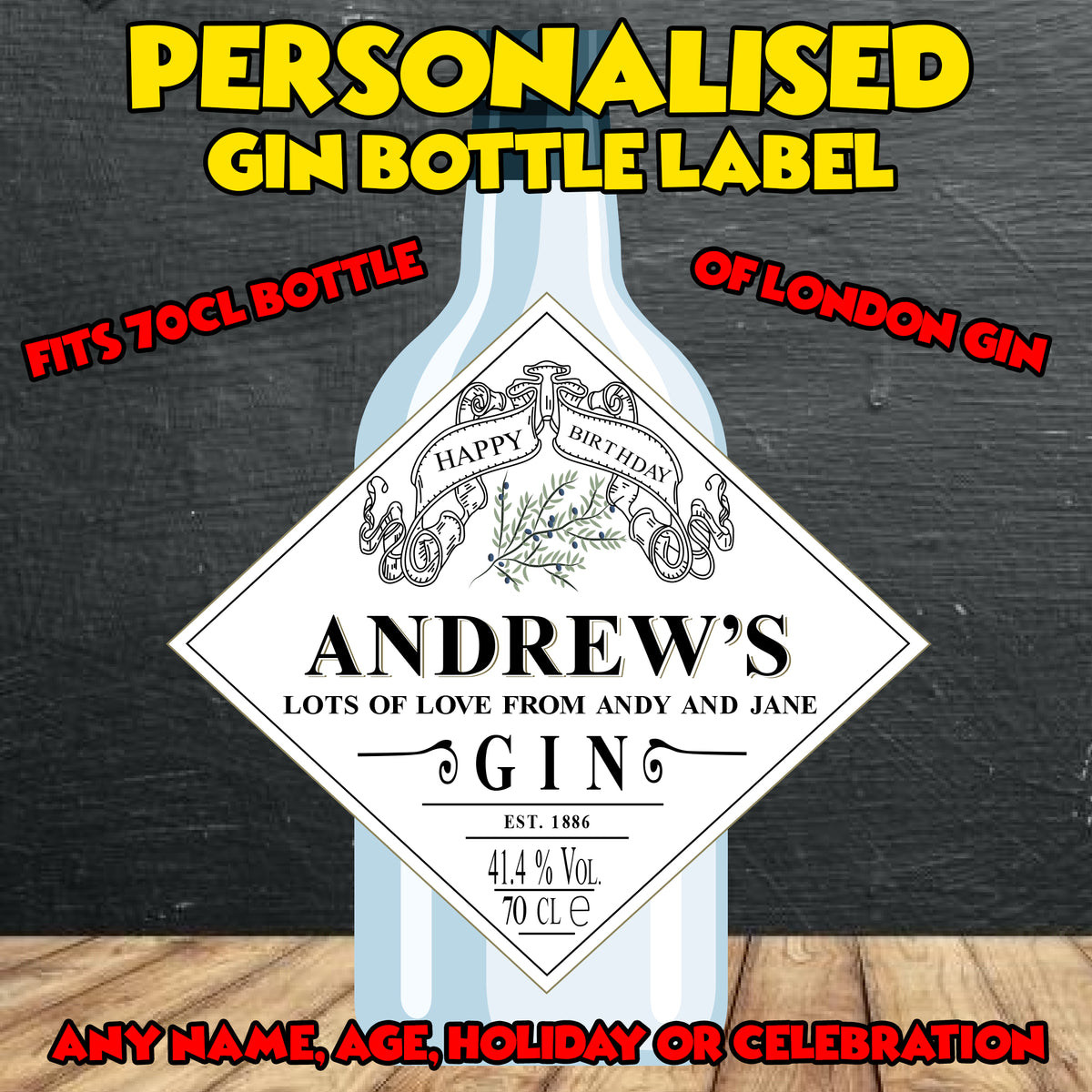 PERSONALISED London Gin Bottle Label - custom name bottle lables